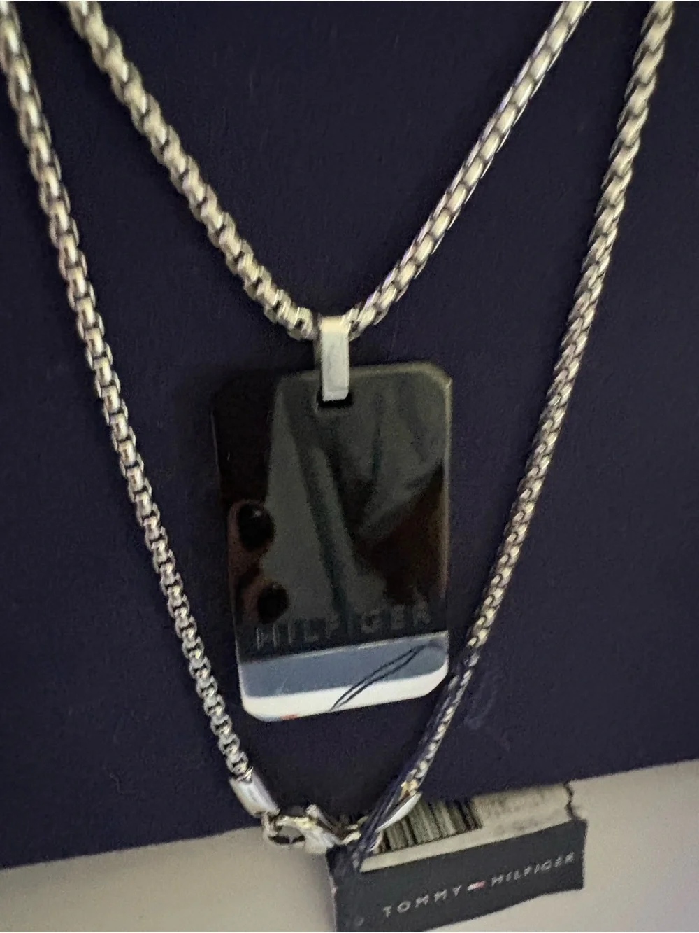 Tommy Hilfiger Double-Layer Stainless Steel Dog Tag Necklace - Black & Silver